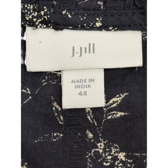 J. Jill Top Floral Bird Short Sleeve Blouse Ruffle Navy Blue Womens Size 4X - Picture 4 of 8